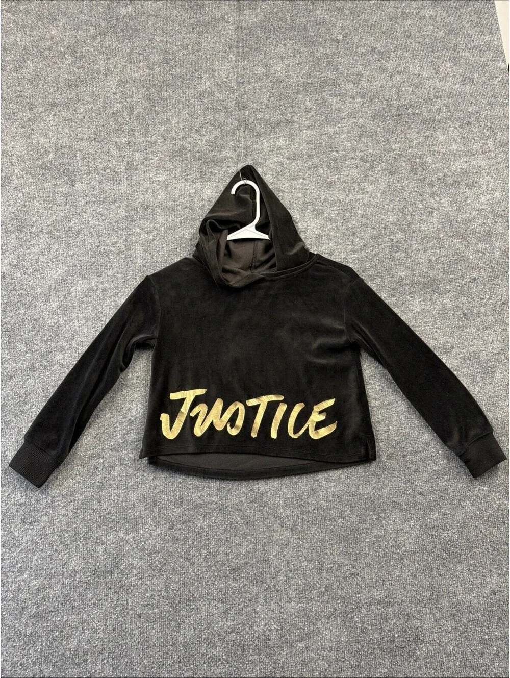 Justice Girls Active 6/7 Crop Black Velvet Hoodie